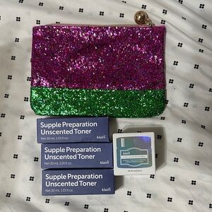 Klairs skincare set with glitter pouch